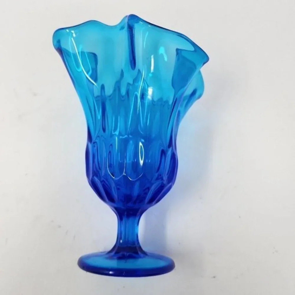 Vtg Fenton Swung Stretch Handkerchief Pedestal Thumb Print Colonial‎ Blue Vase